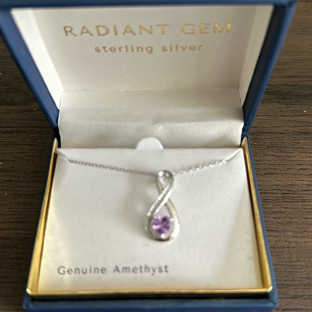 Sterling Silver Diamond Accent & Genuine Amethyst Infinity Heart Pendant